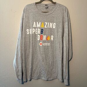 Hanes Gray Long Sleeve Tee Amazing Superb Donor SZ 2XL Red Cross Blood Donor